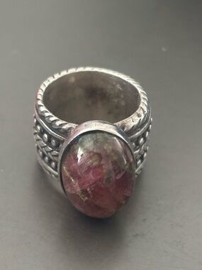 Vintage Rebecca Collins Sterling Silver Tourmaline Cabochon Ring